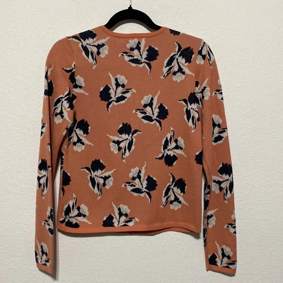 Ann Taylor Factory NWOT Peach Black Floral Knit Full Zip Front Size XS - Picture 5 of 8